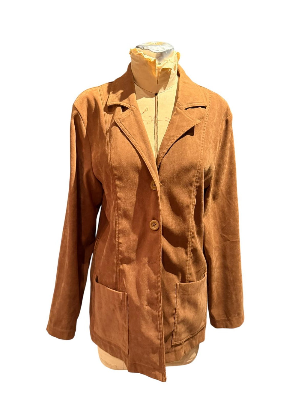 Brown Suede-like Blazer Jacket with Front Pockets