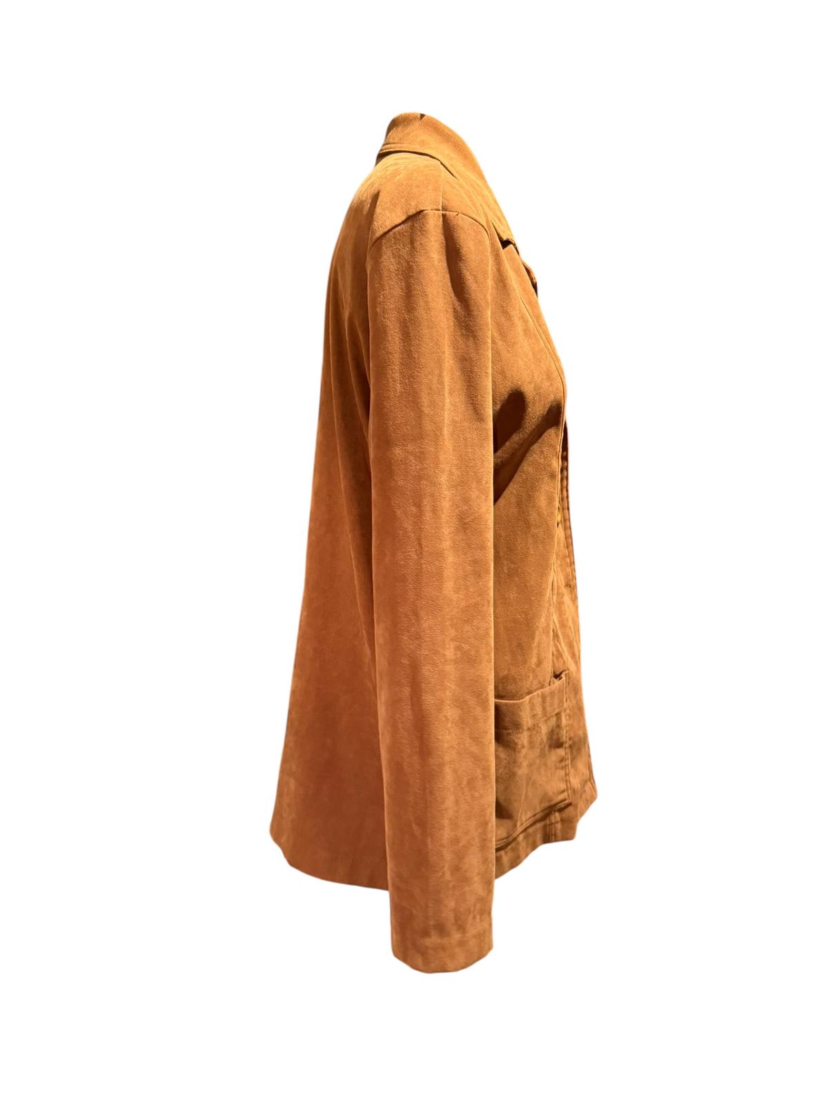 Brown Suede-like Blazer Jacket with Front Pockets