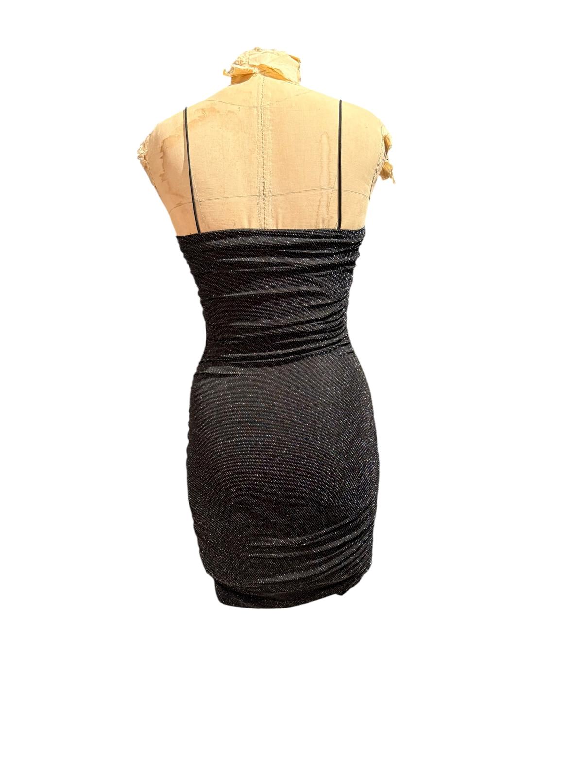 Princess Polly Black Sparkly Ruched Bodycon Mini Dress with Spaghetti Strap