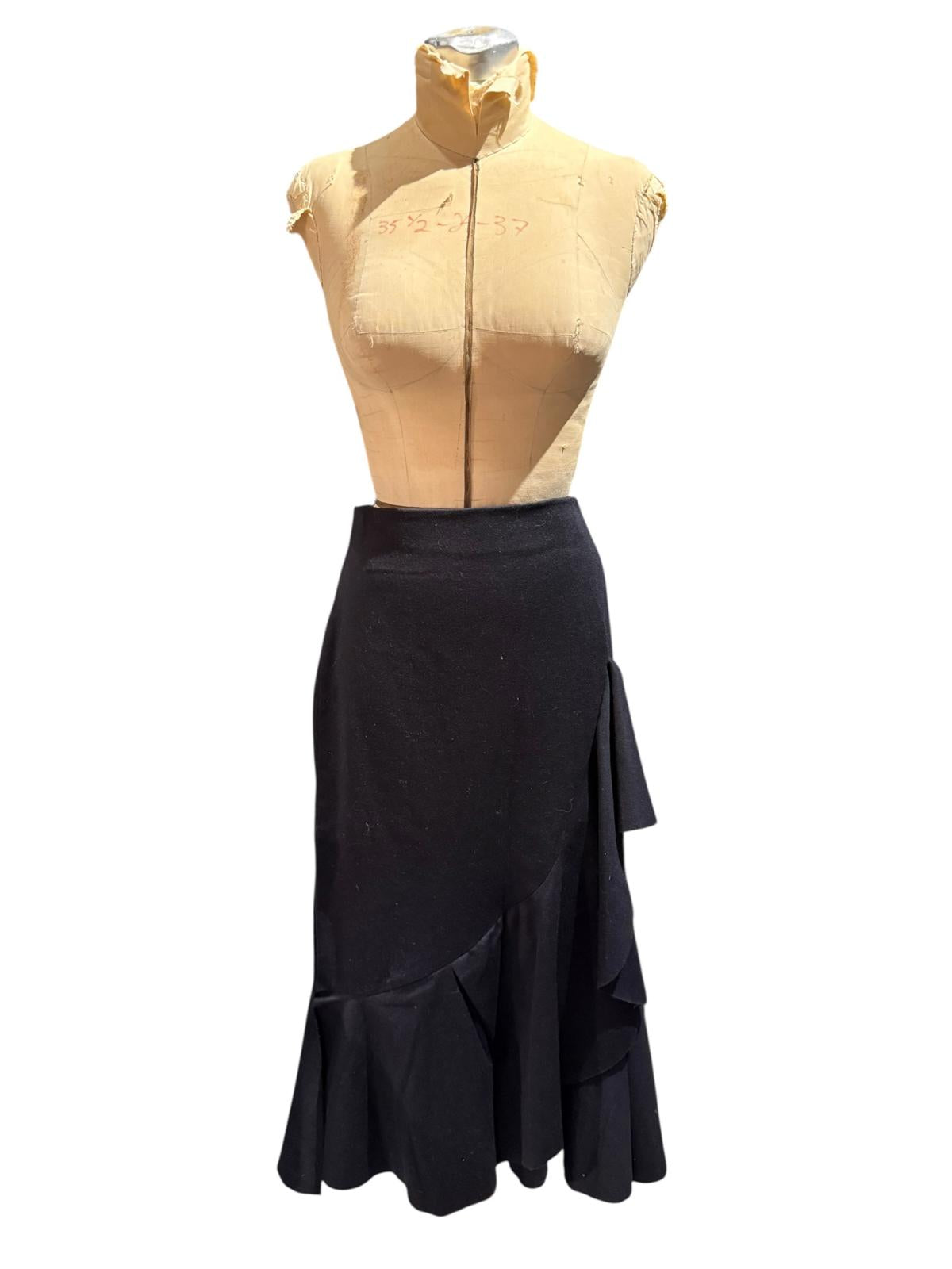 Zara Black Midi Skirt with Ruffle Detail