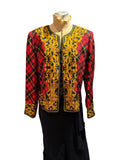 Maggy London Vintage 100% Silk Red Plaid and Gold Baroque Print Jacket