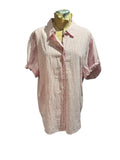 Lola River Light Pink Striped Button-Up Shirt Dress with Rolled Sleeves