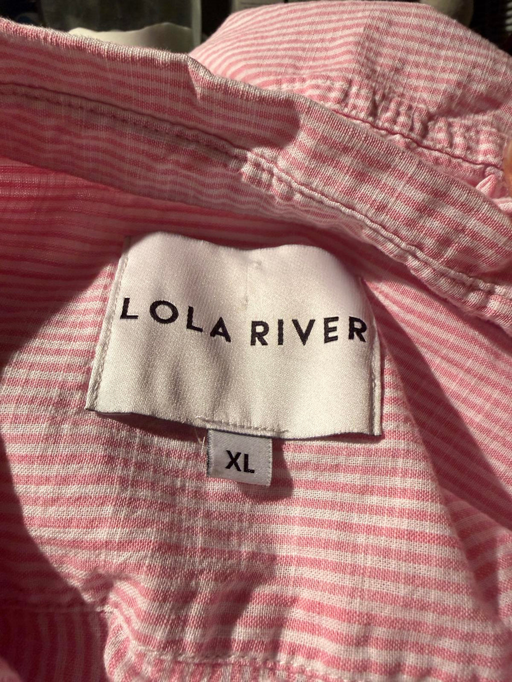 Lola River Light Pink Striped Button-Up Shirt Dress with Rolled Sleeves