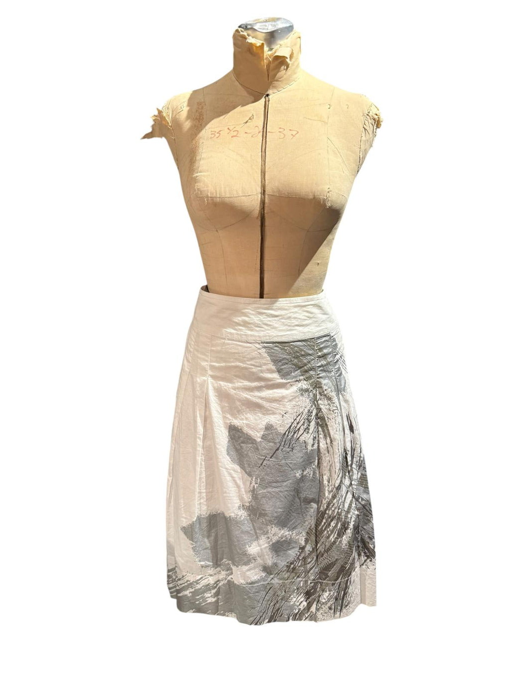 Tribal White Midi Skirt with Gray Floral Print