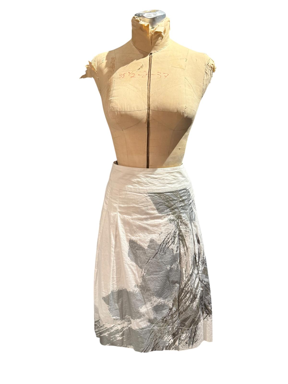 Tribal White Midi Skirt with Gray Floral Print