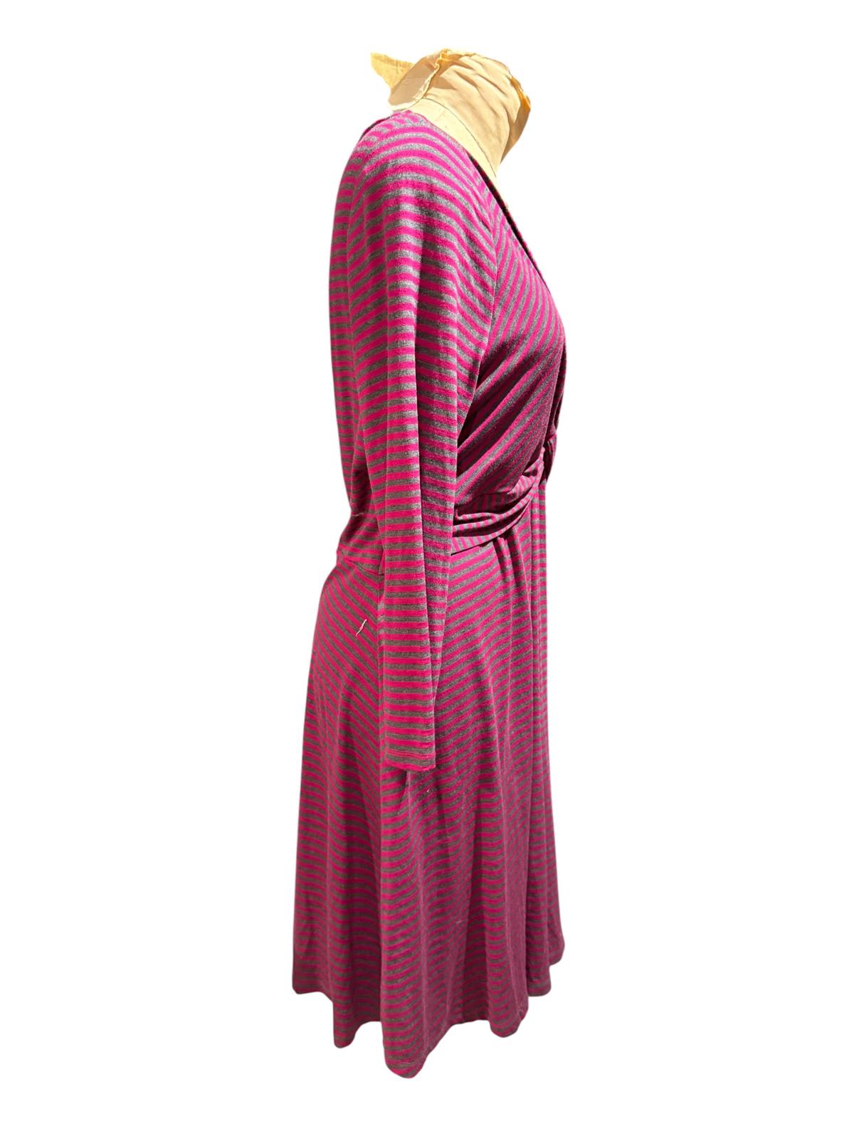 Lilka Anthropologie Pink and Gray Striped Long Sleeve Dress with Twist Front