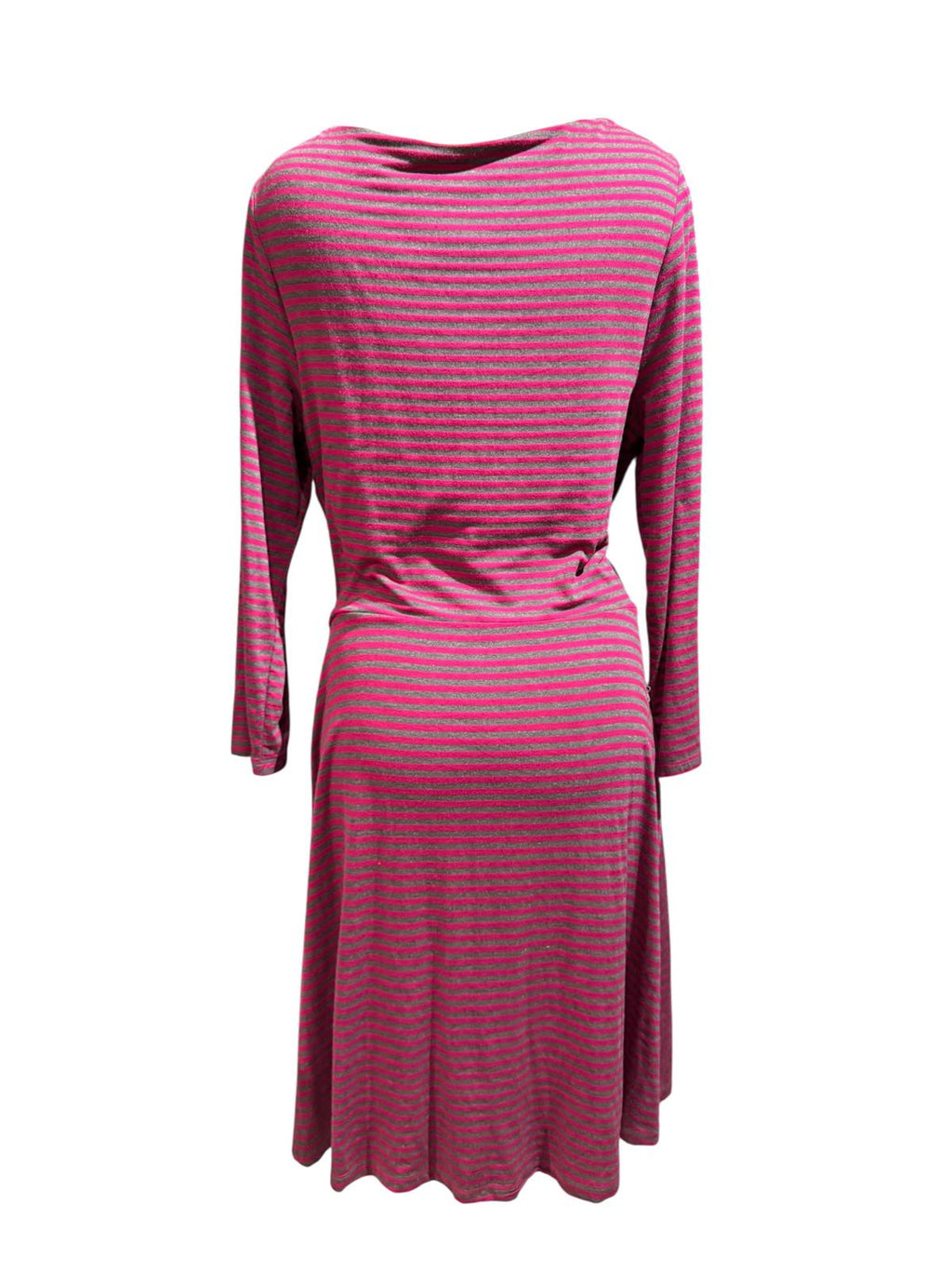 Lilka Anthropologie Pink and Gray Striped Long Sleeve Dress with Twist Front