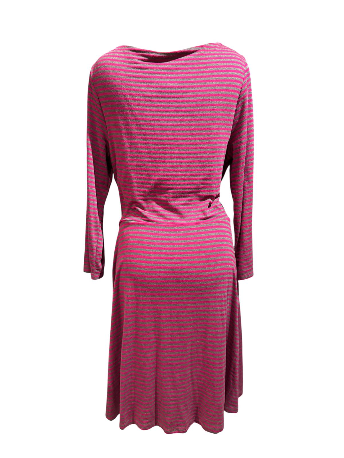 Lilka Anthropologie Pink and Gray Striped Long Sleeve Dress with Twist Front