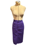 Purple Denim Midi Skirt with Raw Hem