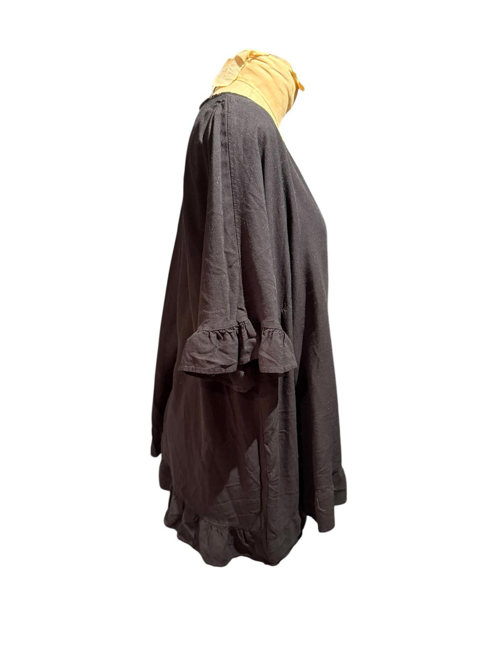 Evans Black Tunic Dress with Ruffle Sleeve And Hem Detail