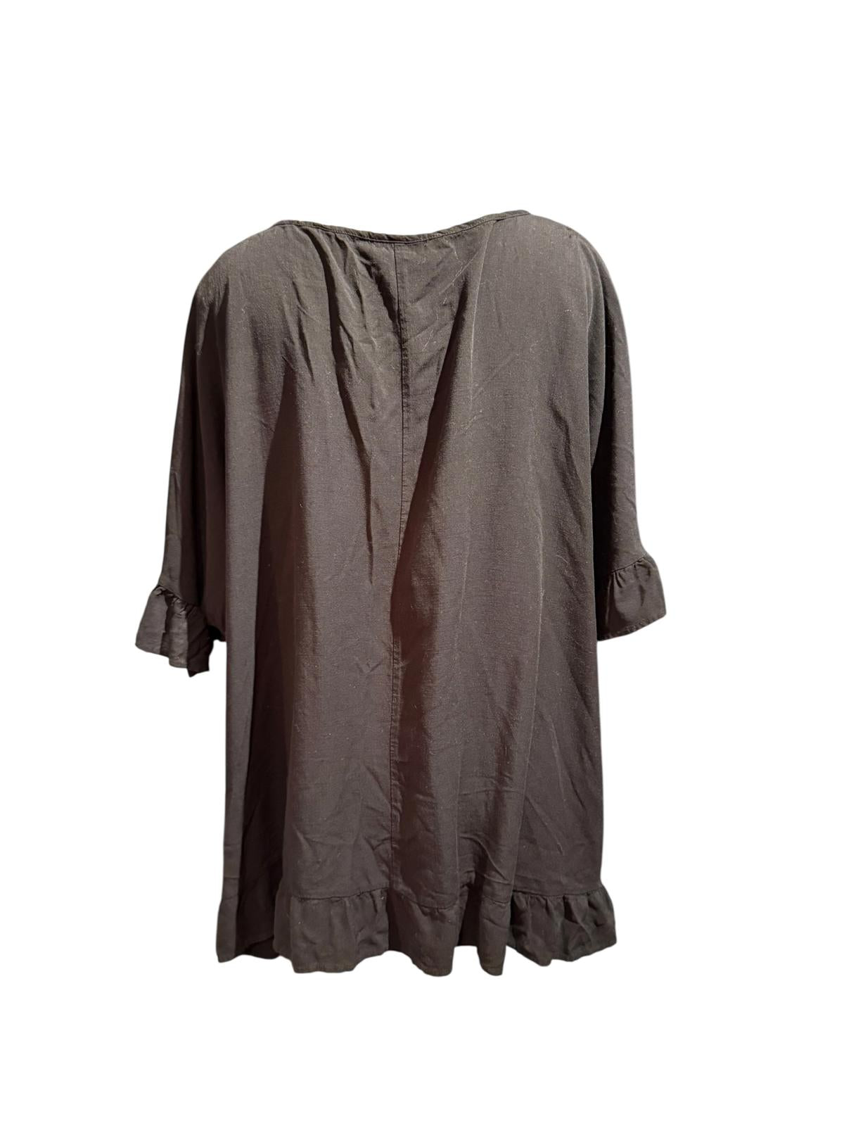 Evans Black Tunic Dress with Ruffle Sleeve And Hem Detail