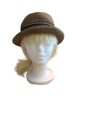 Goorin Bros Brown Straw Fedora Hat with Navy Blue Ribbon