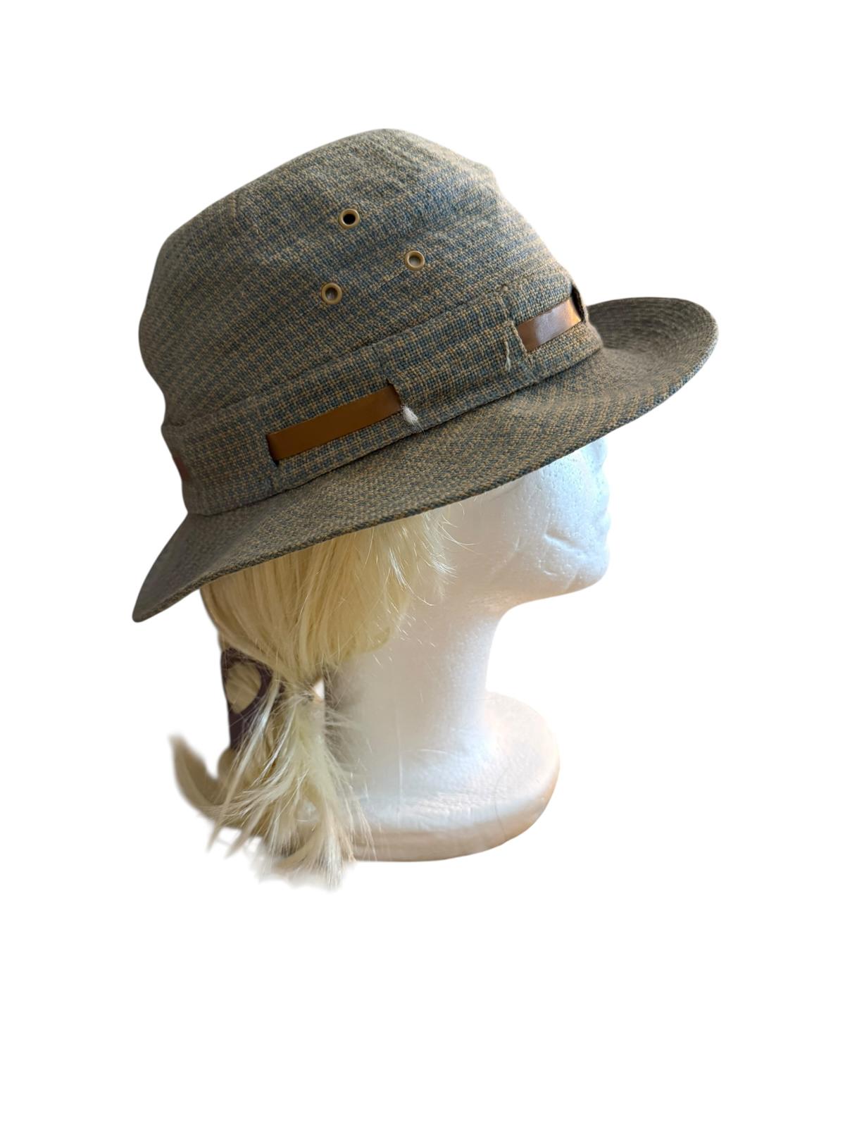 Gray Textured Wide-Brim Hat with Leather Accent