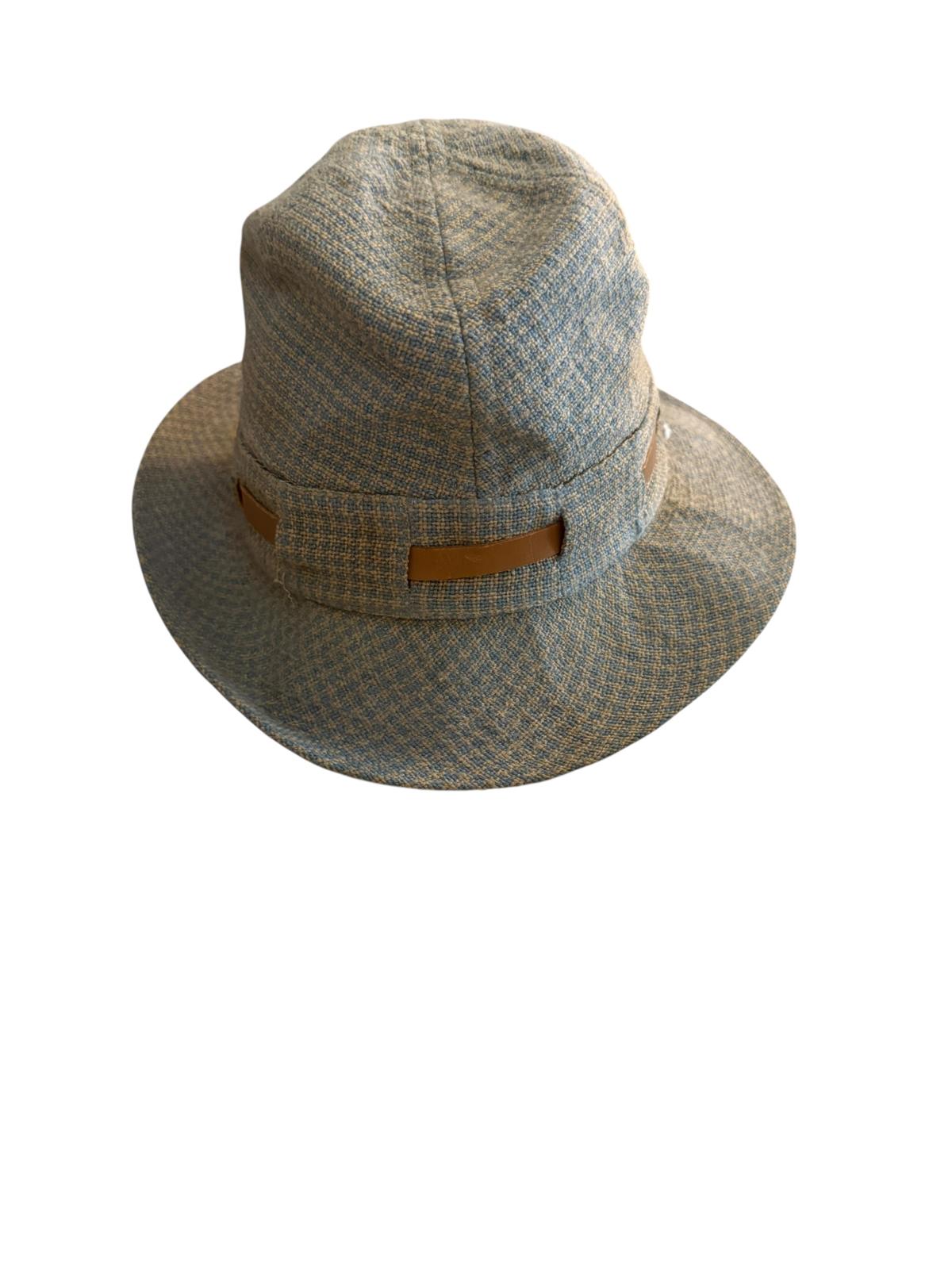 Gray Textured Wide-Brim Hat with Leather Accent