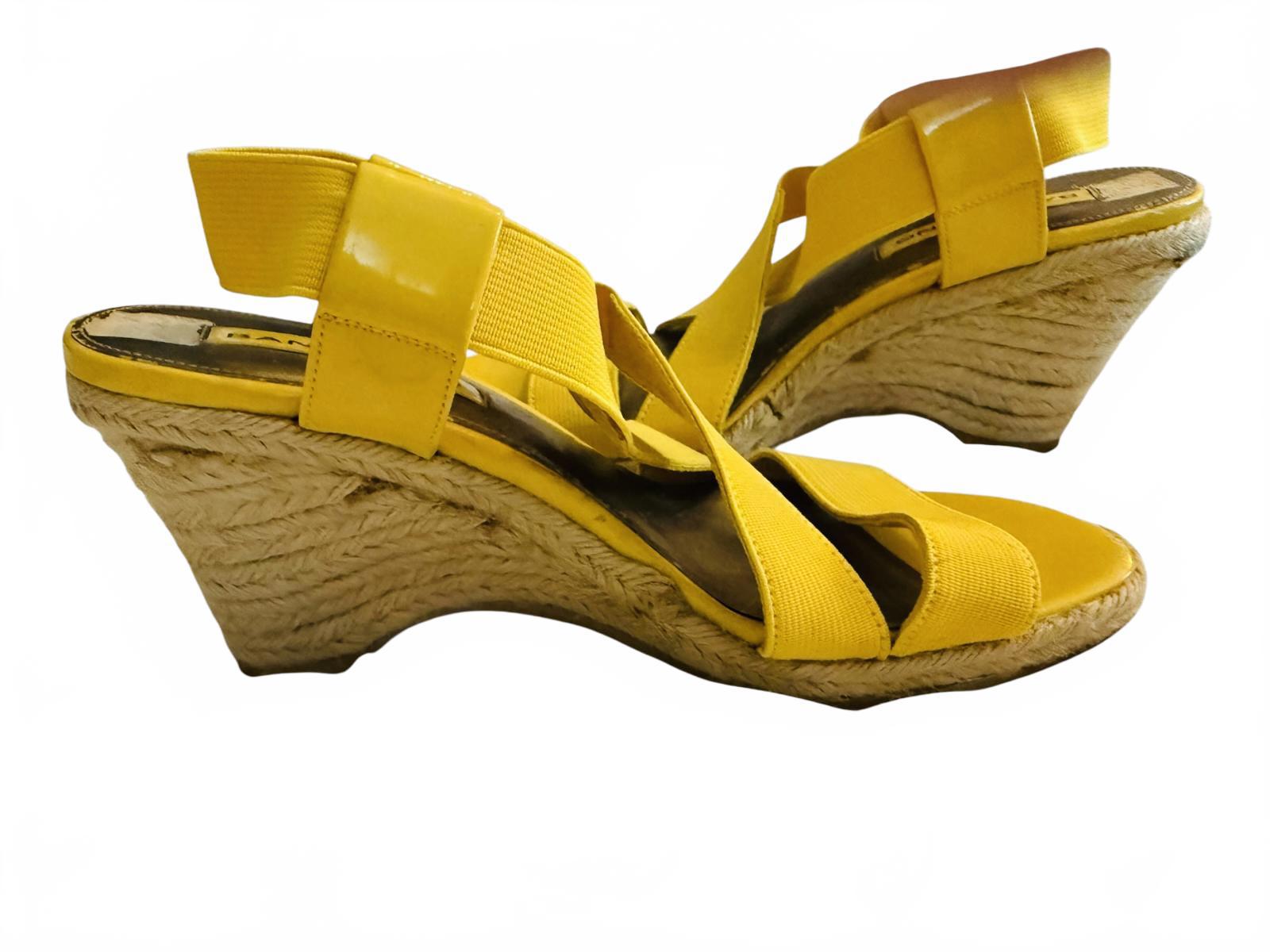 Bandolino Yellow Wedge Sandals with Elastic Straps