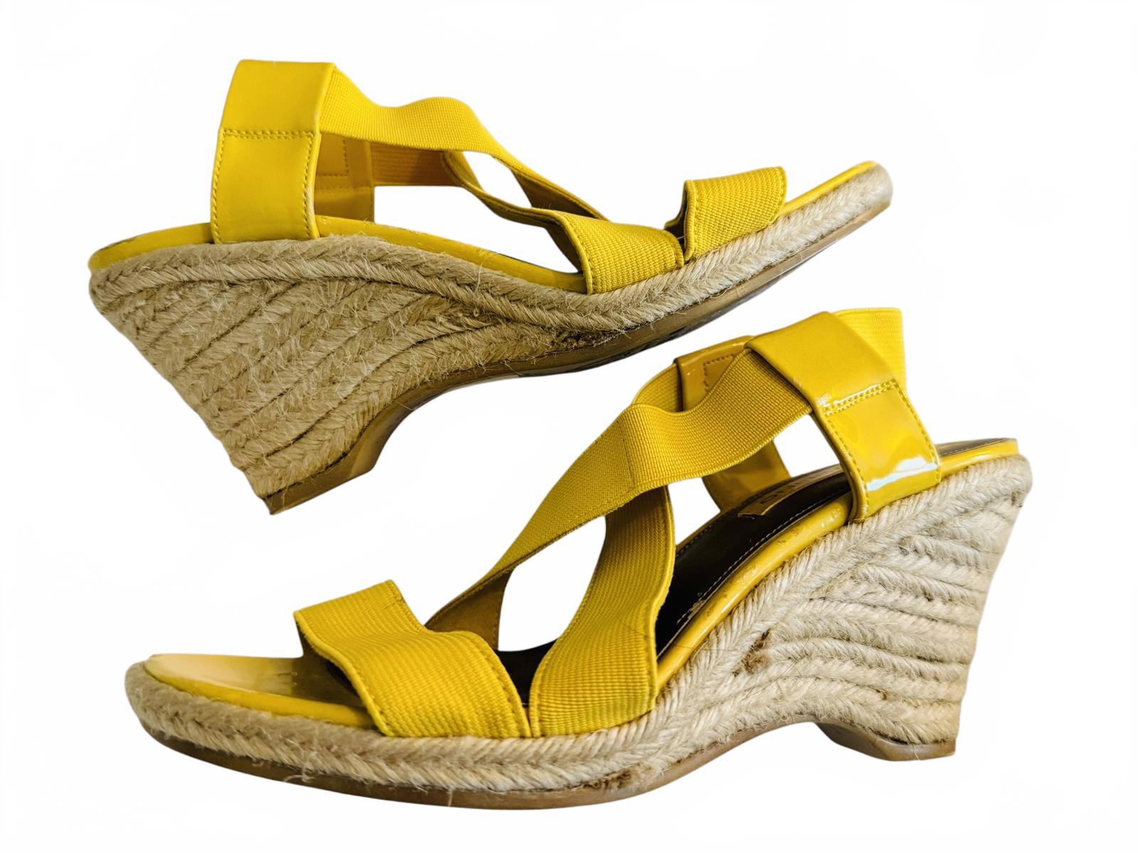 Bandolino Yellow Wedge Sandals with Elastic Straps