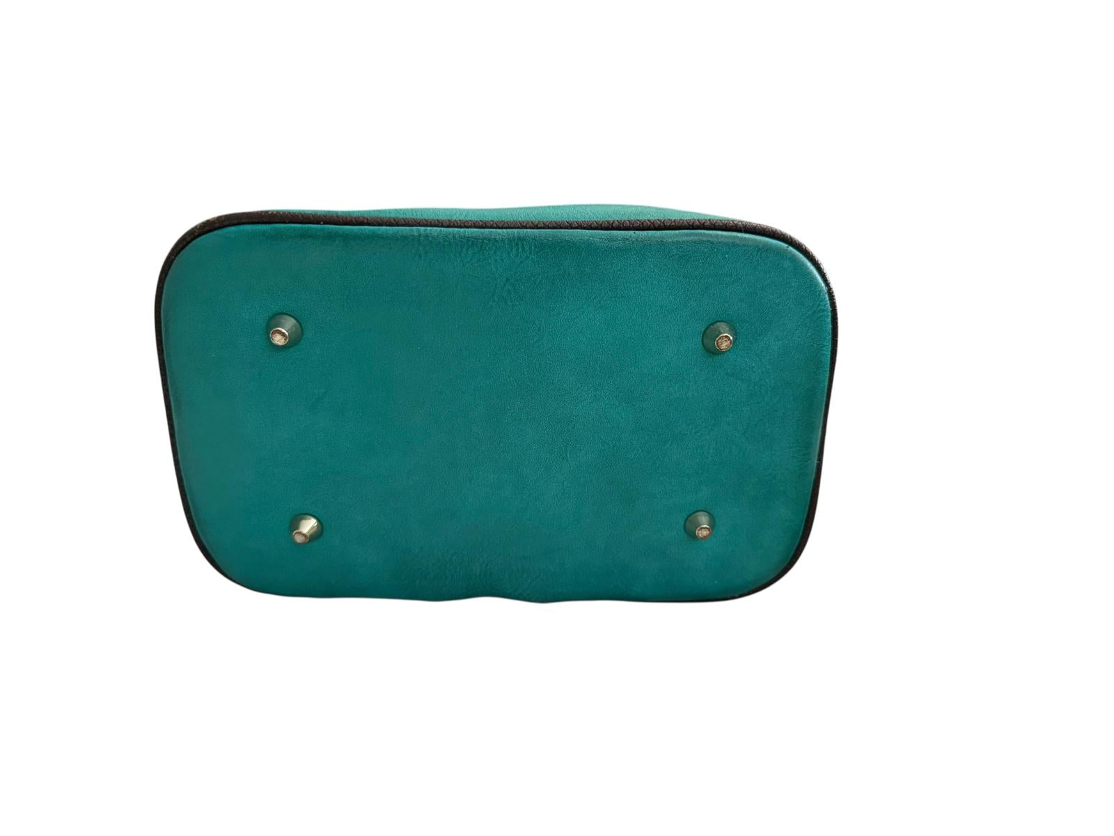 Same Teal Green Leather Shoulder Bag with Brown Trim and Gold Hardware