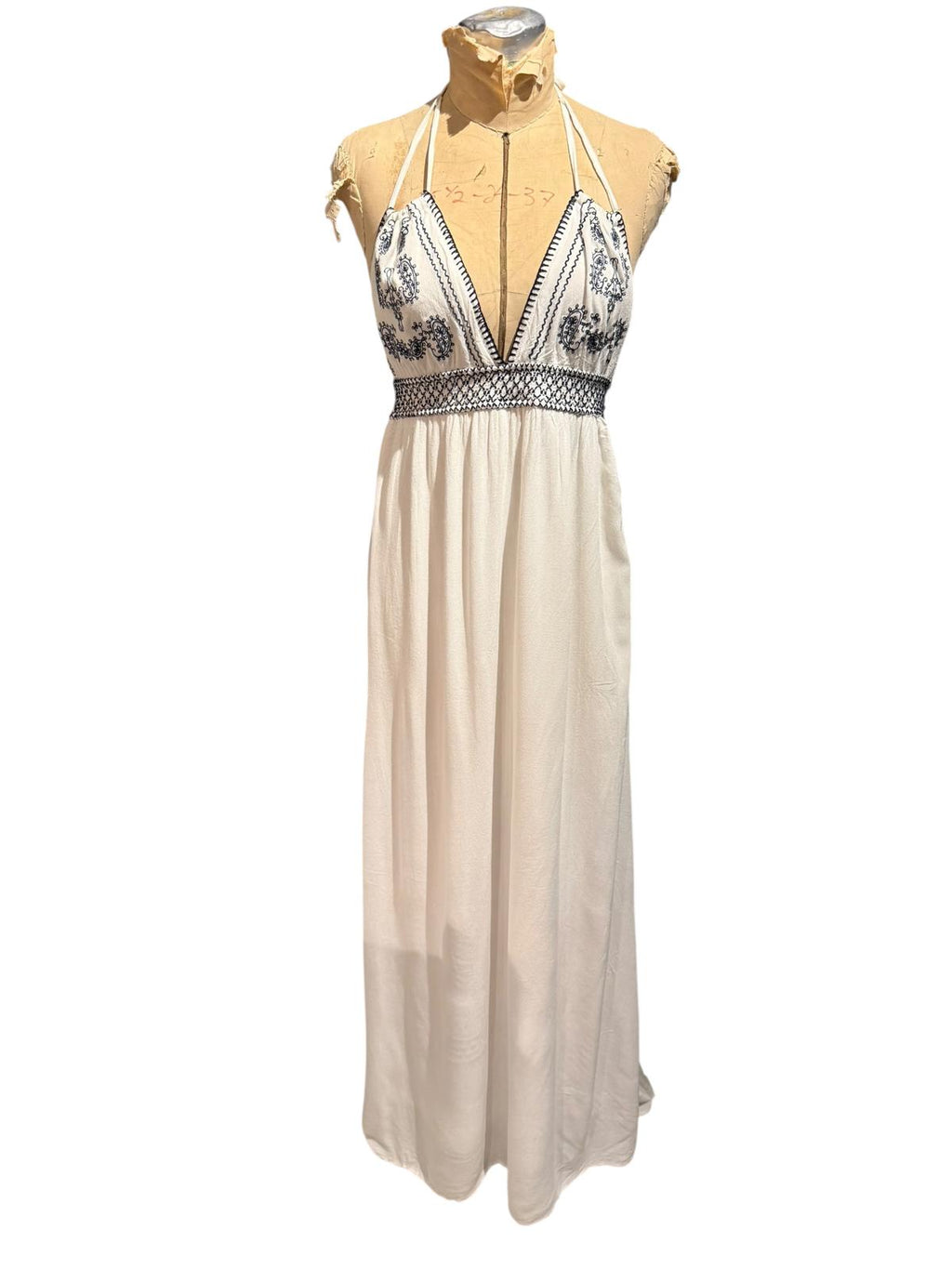 Lulus White Halter Neck Embroidered Maxi Dress