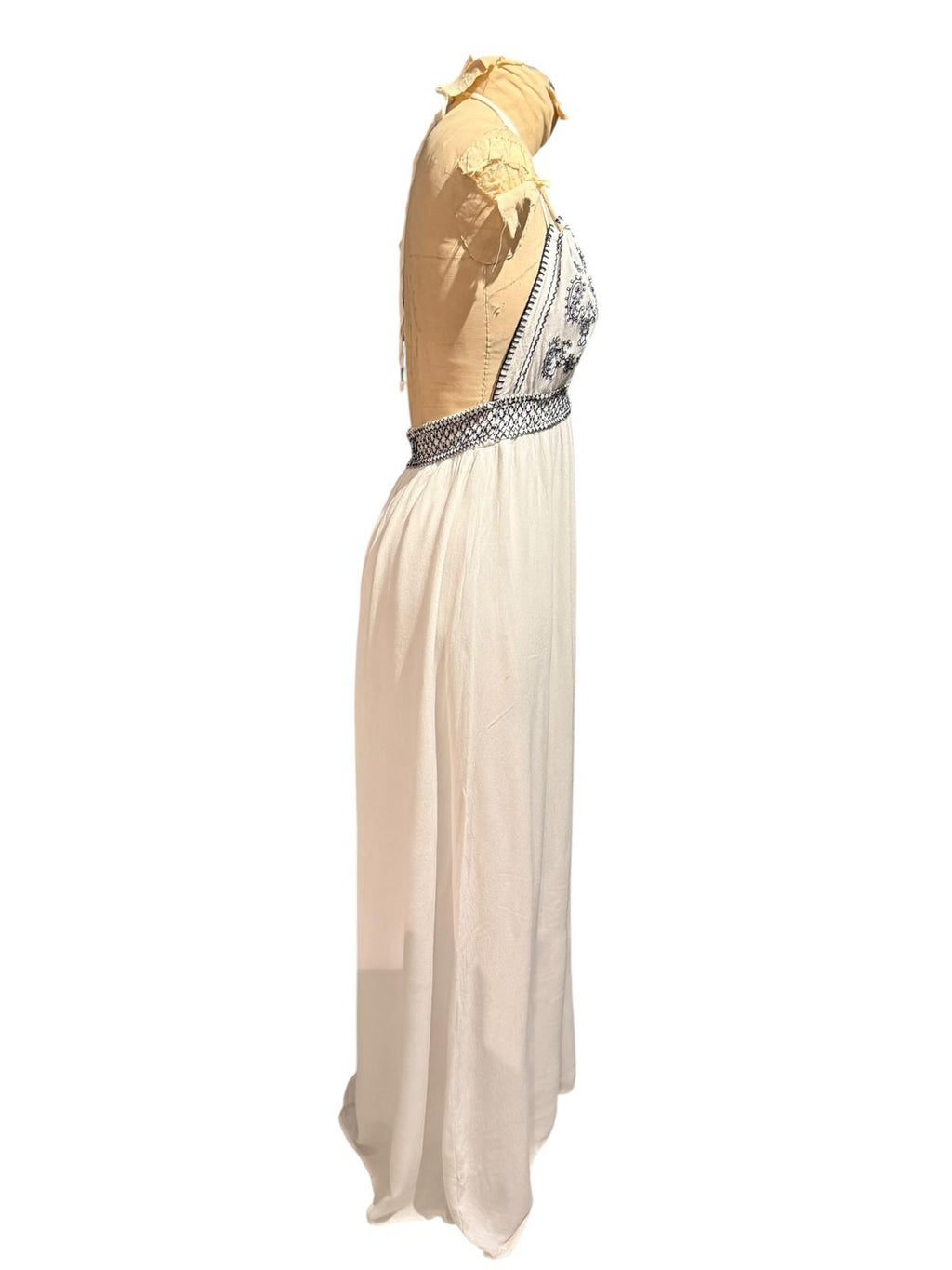 Lulus White Halter Neck Embroidered Maxi Dress