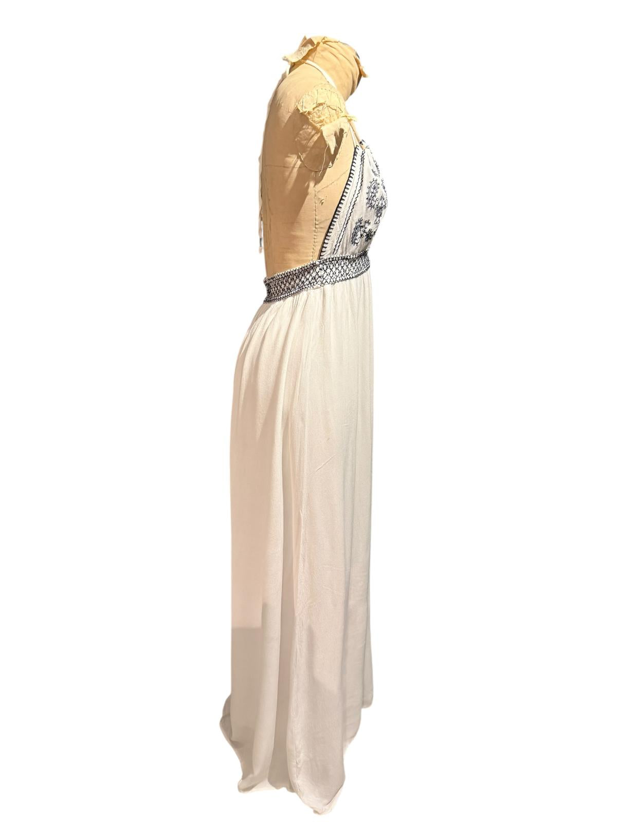 Lulus White Halter Neck Embroidered Maxi Dress