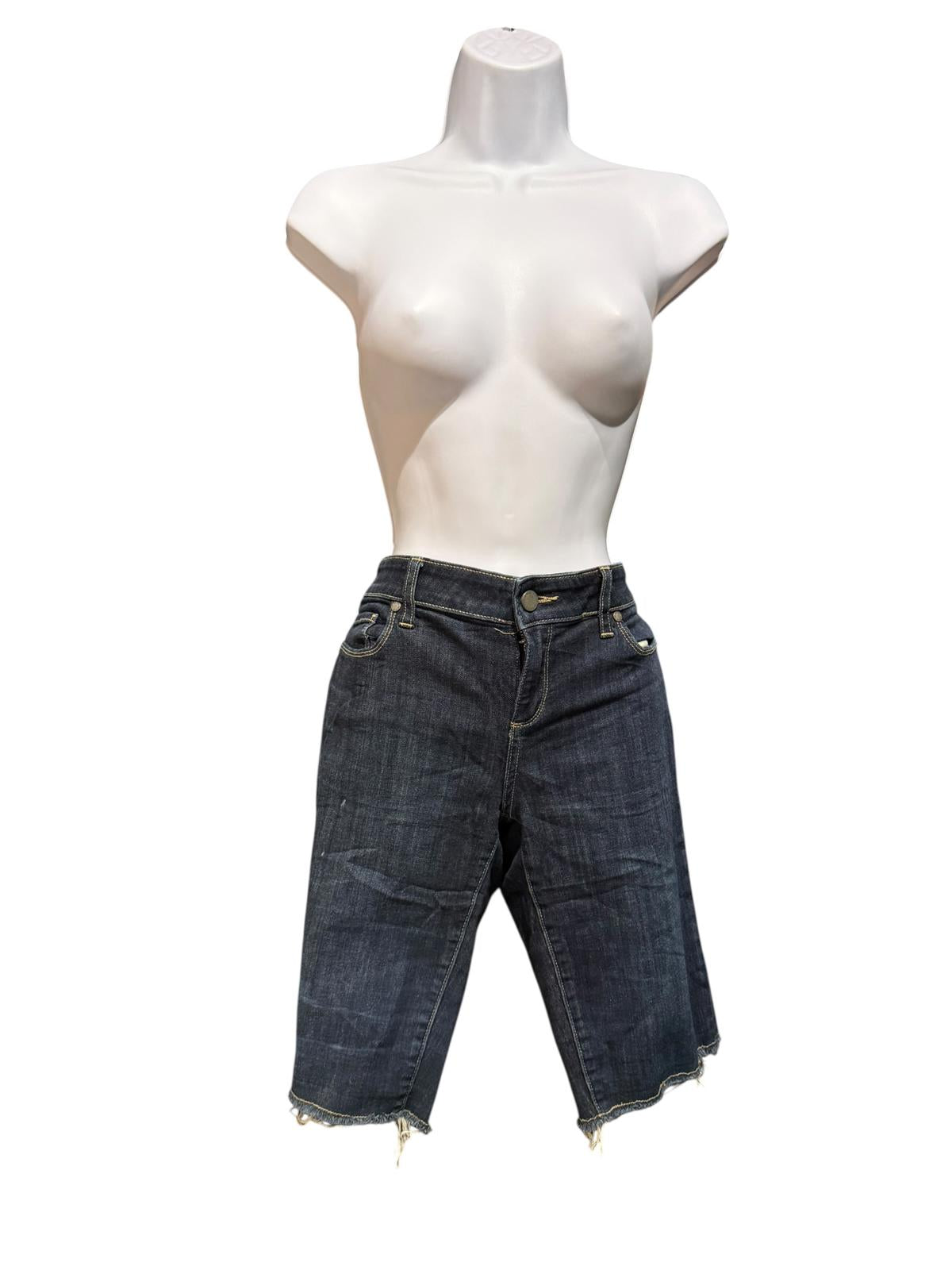 Paige Dark Wash Denim Bermuda Shorts with Raw Hem
