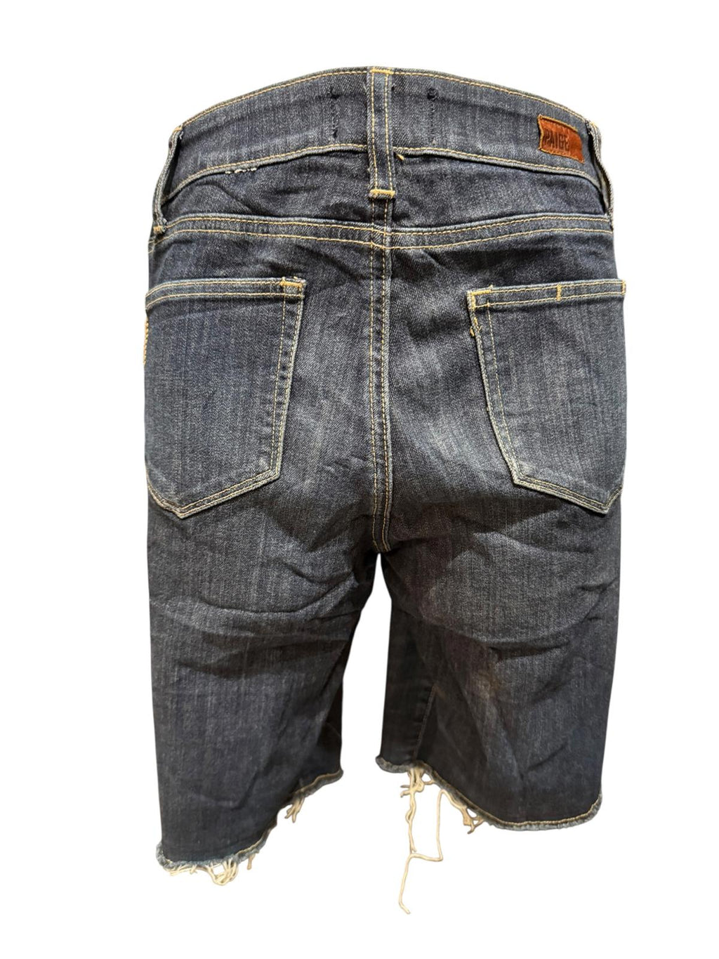 Paige Dark Wash Denim Bermuda Shorts with Raw Hem