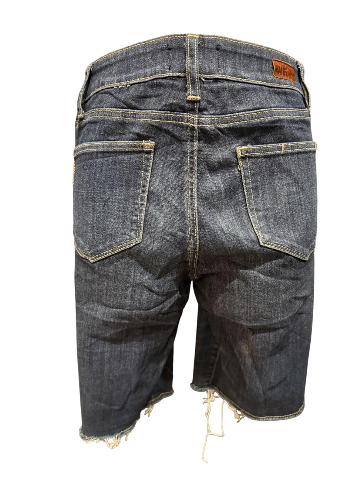 Paige Dark Wash Denim Bermuda Shorts with Raw Hem