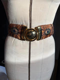Vintage Belt with Gold-tone Buckle and Peacock Feather