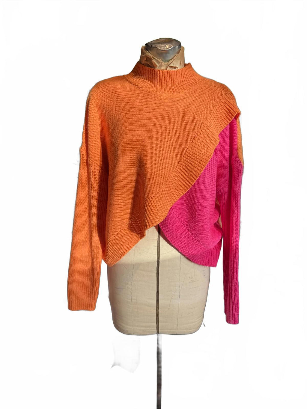 Colorblock Orange and Pink Knit Sweater