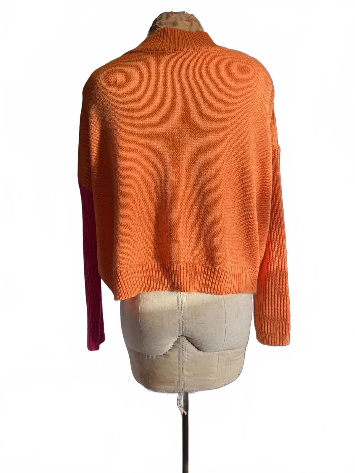 Colorblock Orange and Pink Knit Sweater