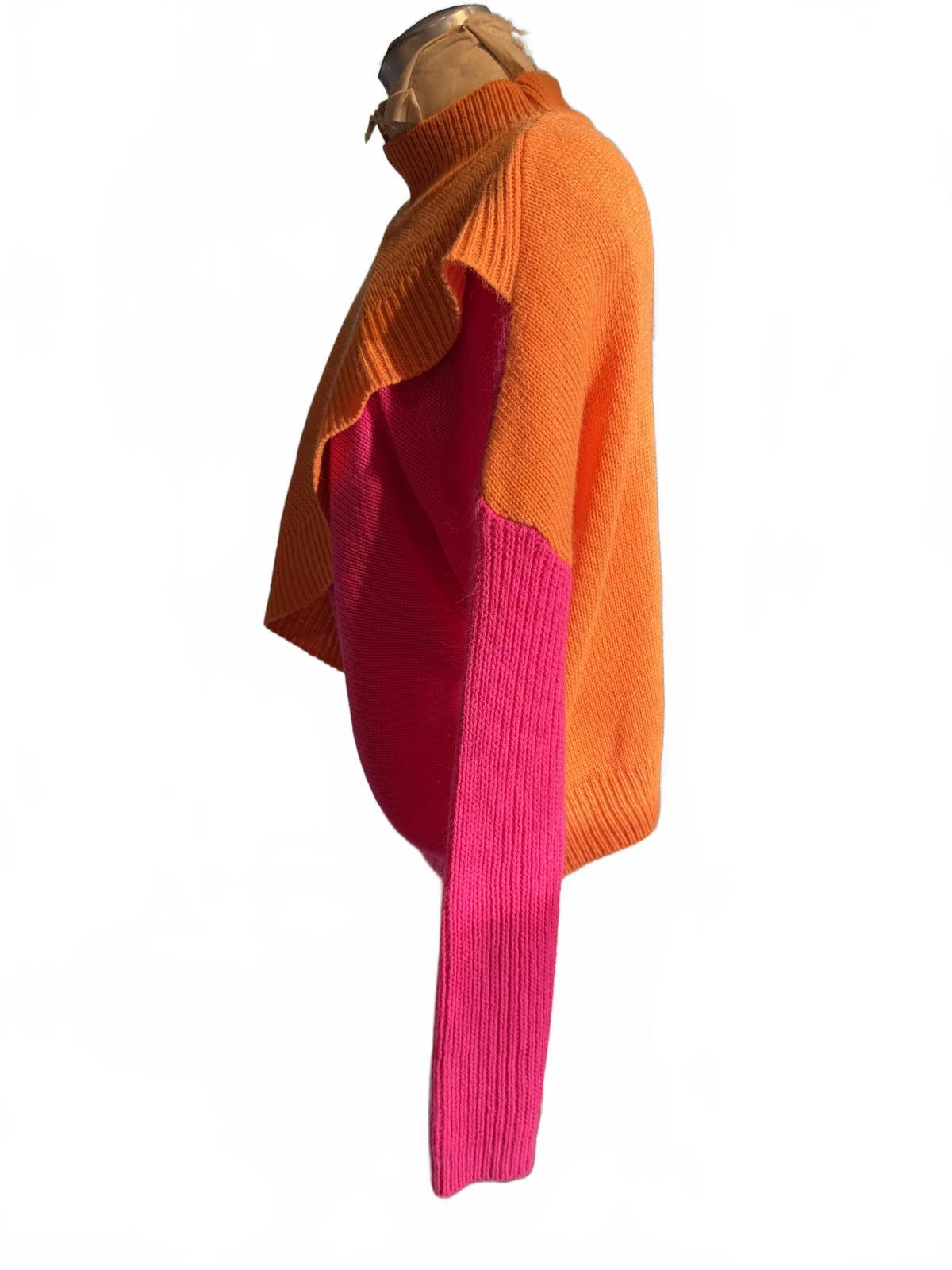 Colorblock Orange and Pink Knit Sweater