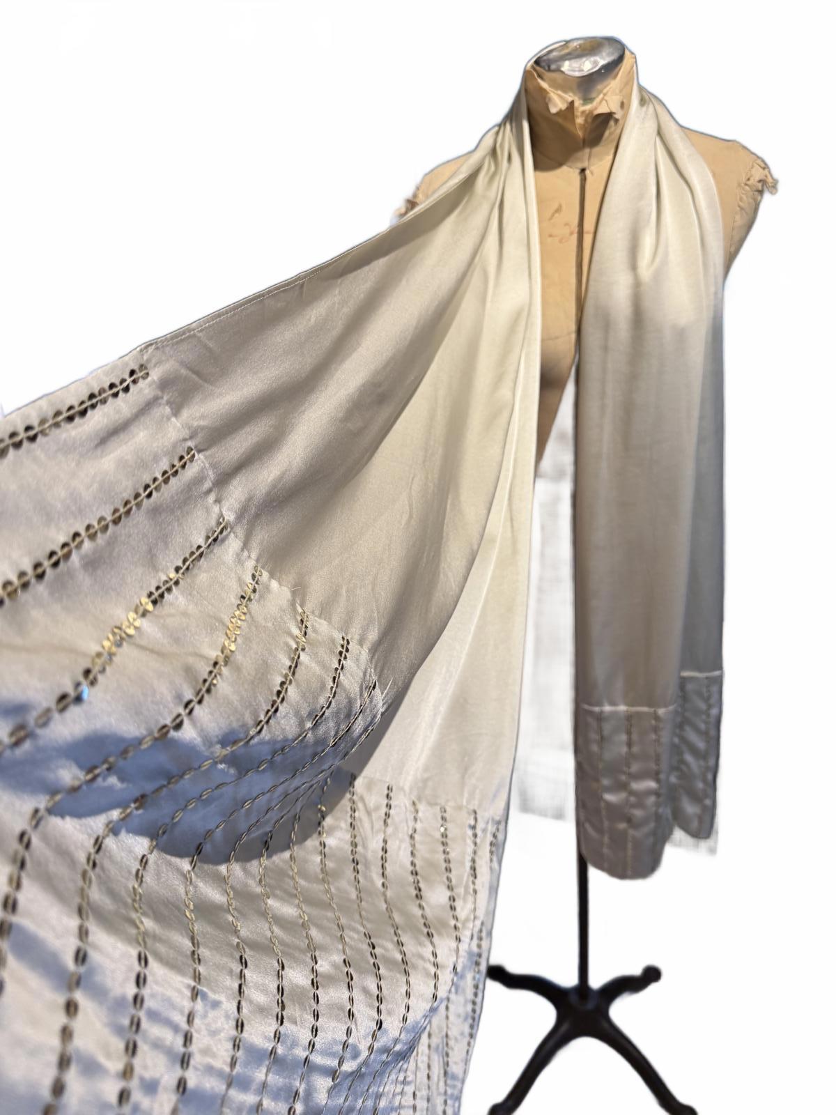 Elegant Silk Cream Shawl with Sequin Embellishments