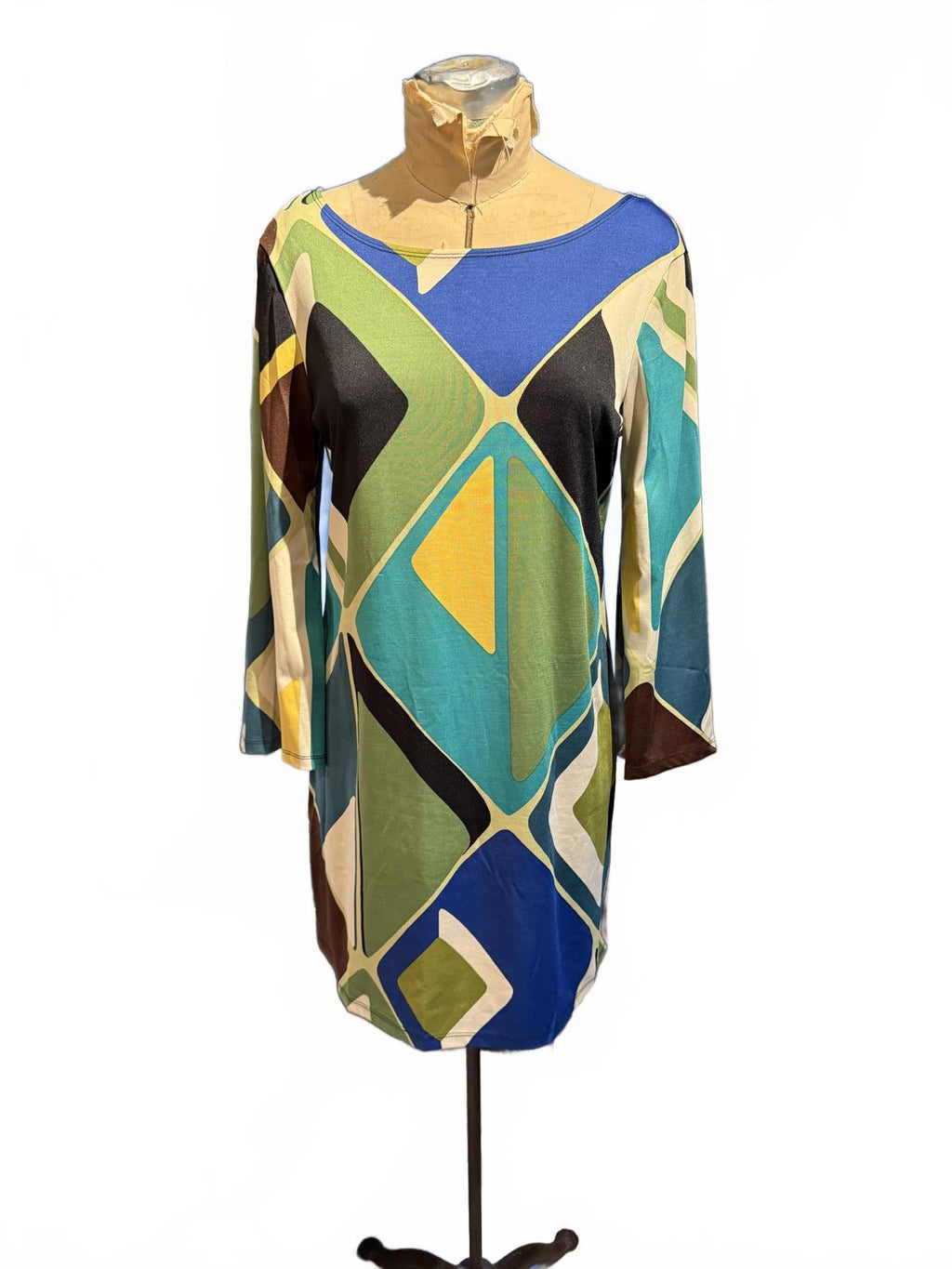 Sunny Leigh Geometric Pattern Long Sleeve Turtleneck Dress