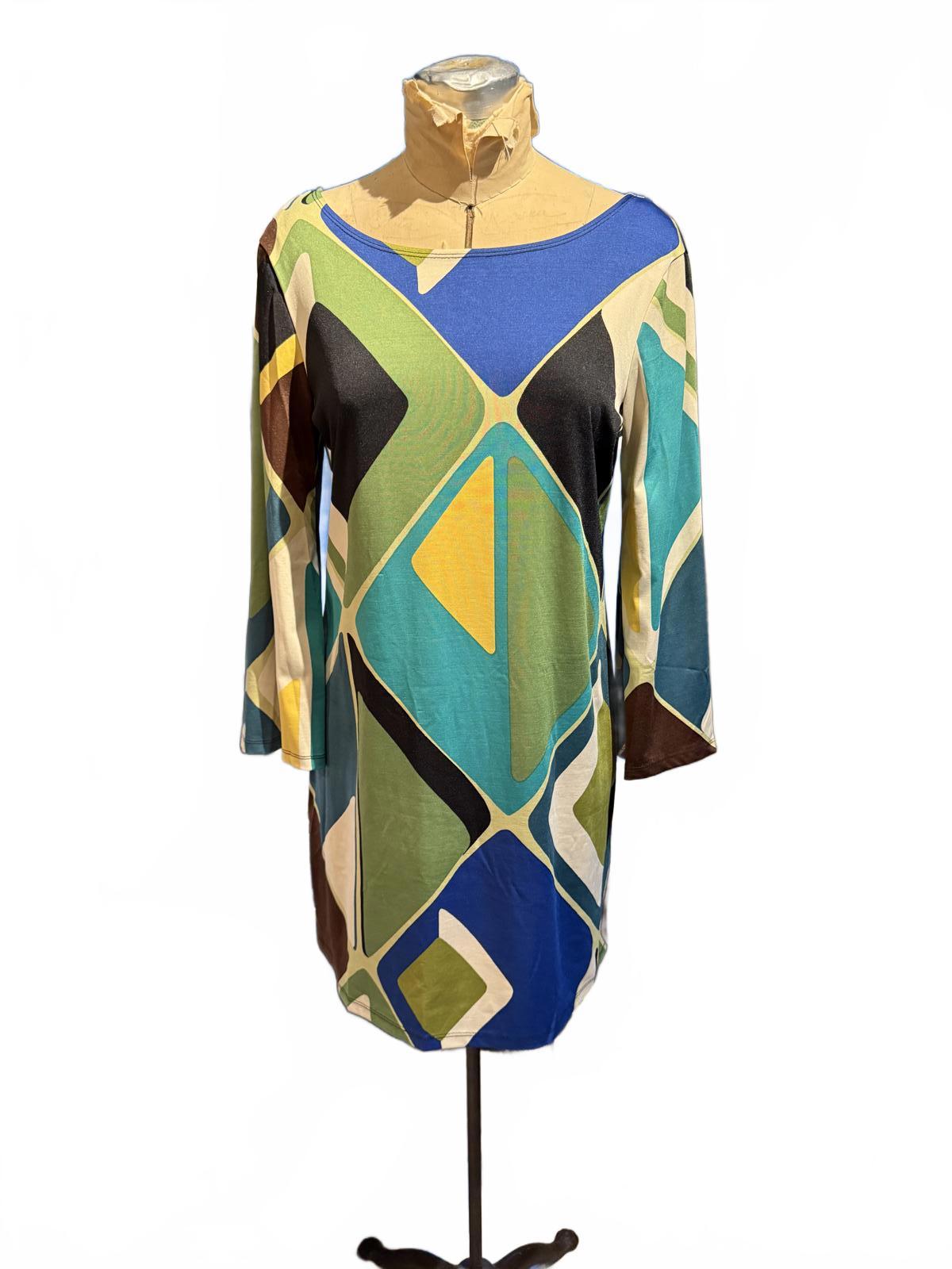 Sunny Leigh Geometric Pattern Long Sleeve Turtleneck Dress