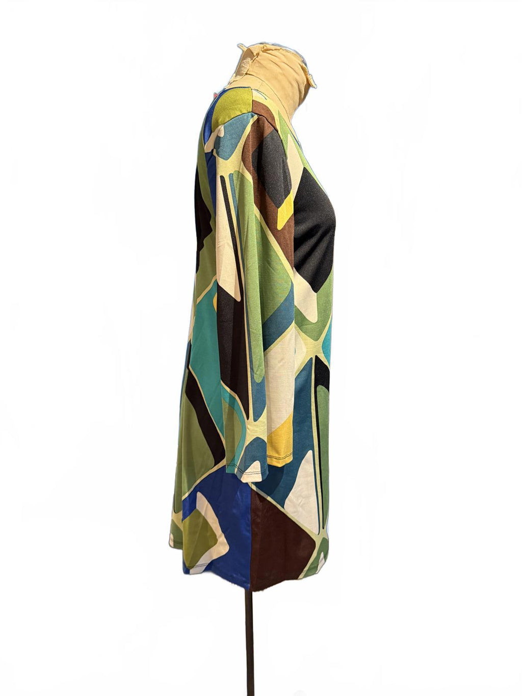 Sunny Leigh Geometric Pattern Long Sleeve Turtleneck Dress