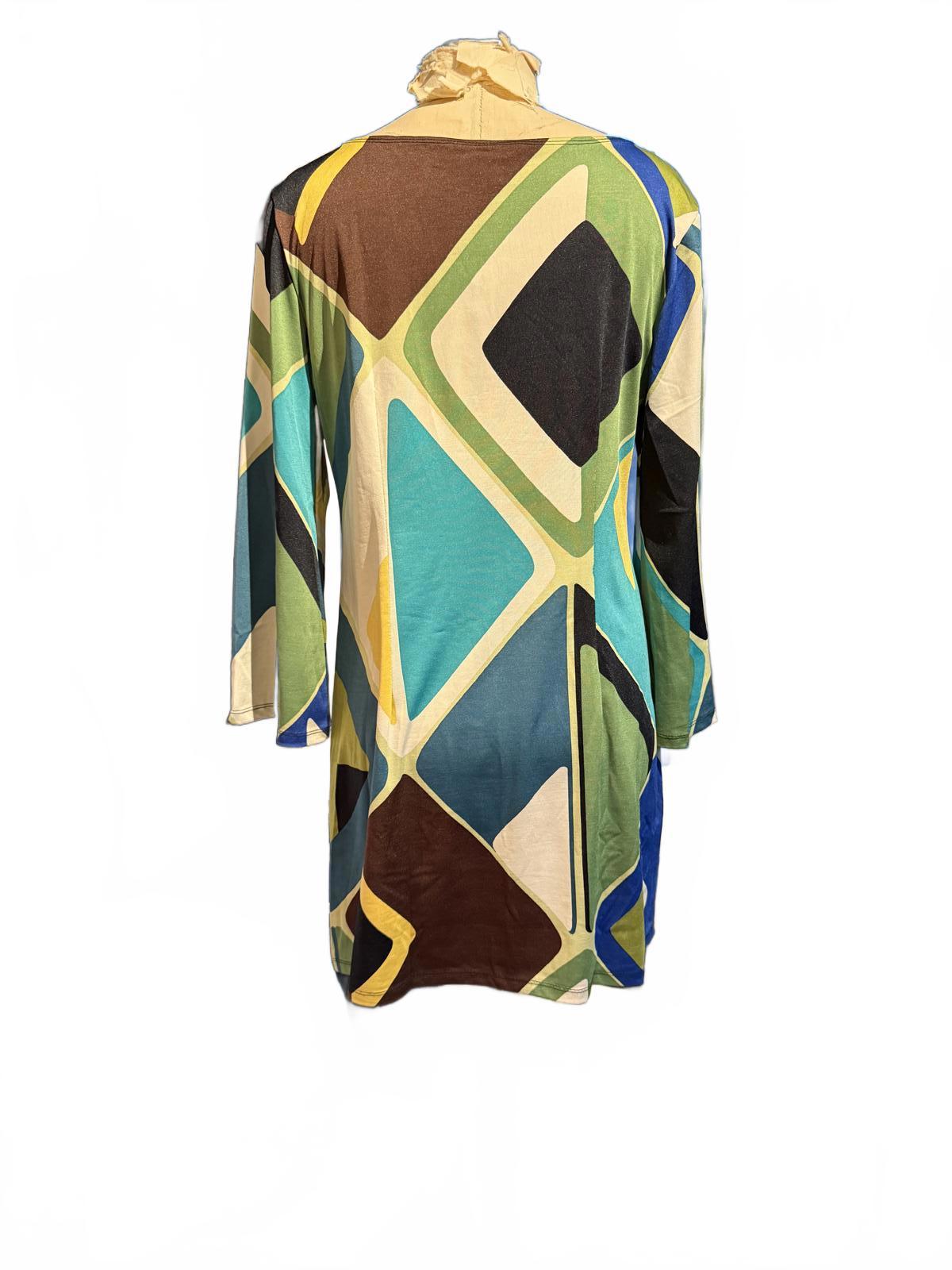 Sunny Leigh Geometric Pattern Long Sleeve Turtleneck Dress