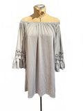 Off-Shoulder Light Gray Dress with Crochet Lace Detail