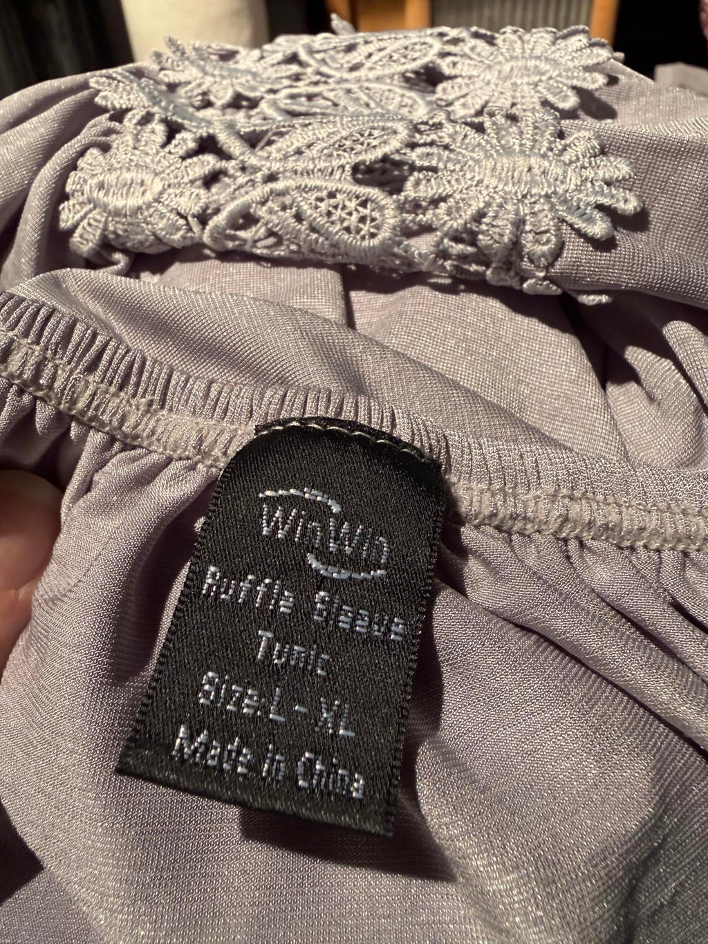 Off-Shoulder Light Gray Dress with Crochet Lace Detail