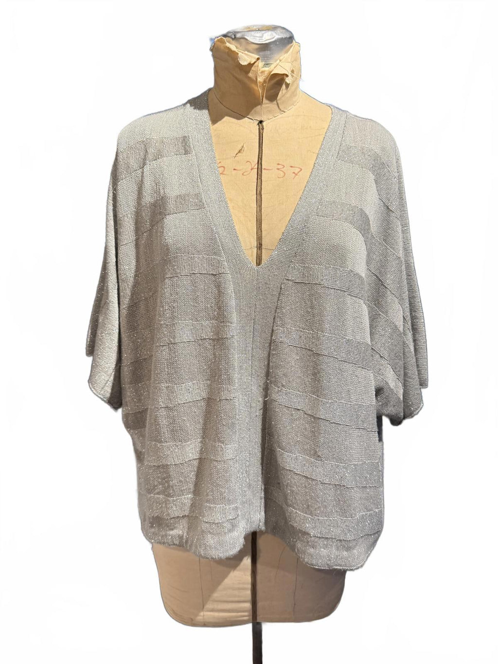 Avenue Light Gray/Silver Knit Sweater with V-Neck