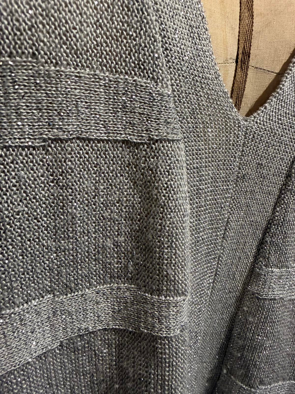 Avenue Light Gray/Silver Knit Sweater with V-Neck