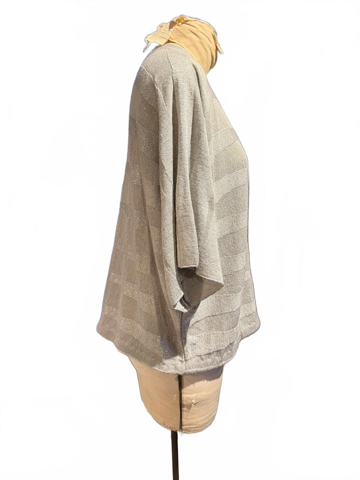 Avenue Light Gray/Silver Knit Sweater with V-Neck
