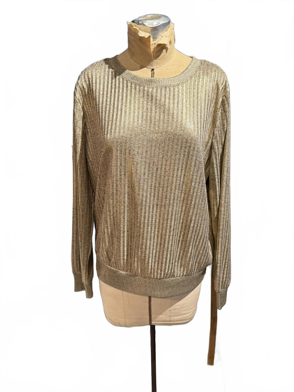 Who What Wear Gold Metallic Ribbed Long Sleeve Sweater