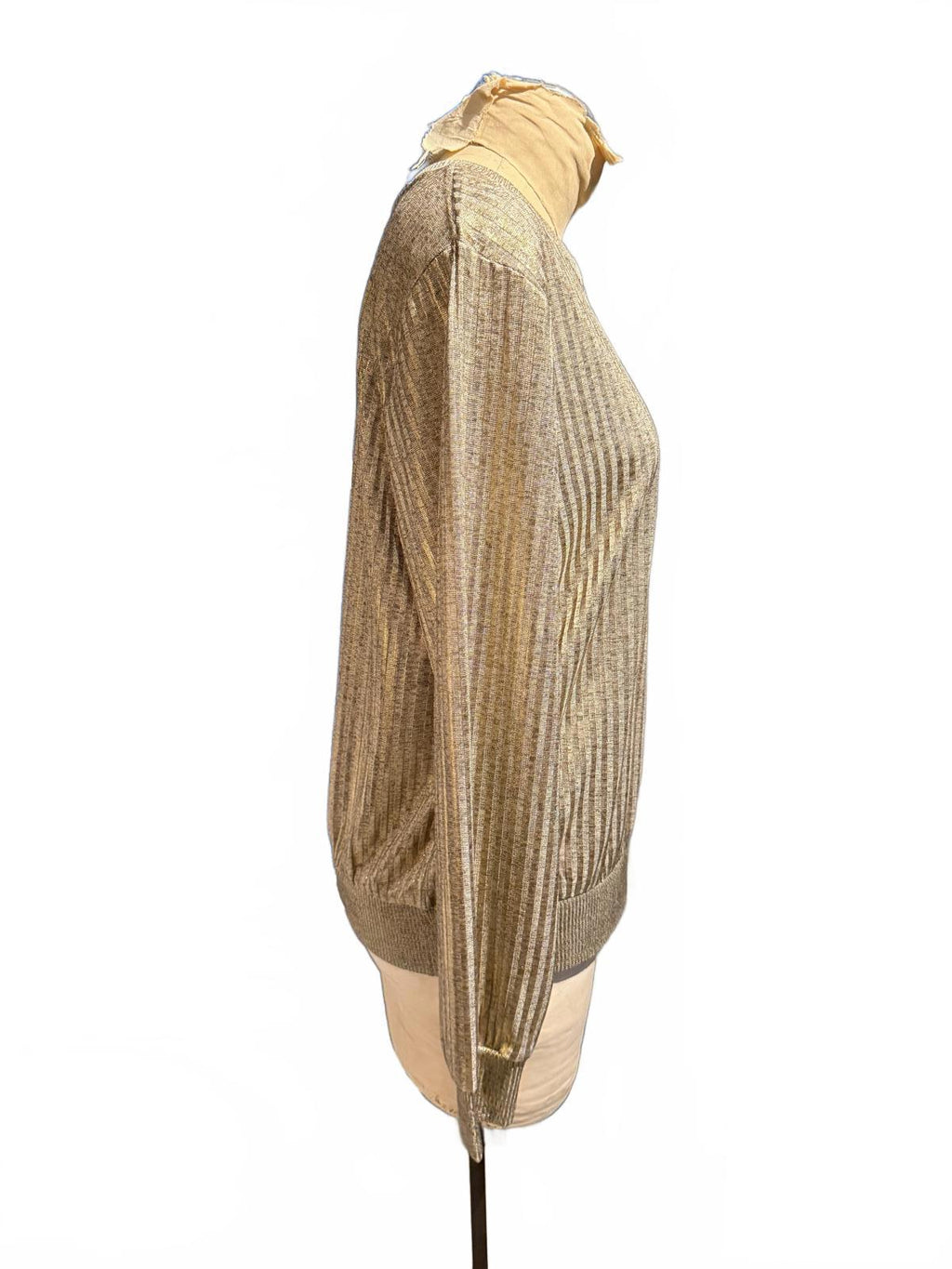 Who What Wear Gold Metallic Ribbed Long Sleeve Sweater