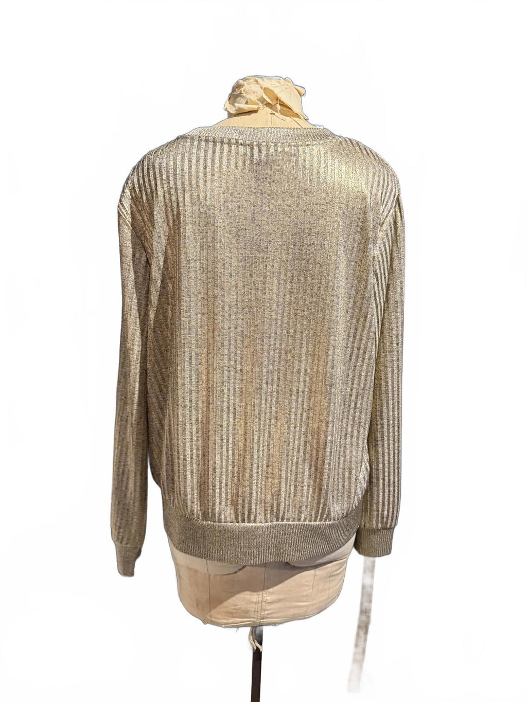 Who What Wear Gold Metallic Ribbed Long Sleeve Sweater