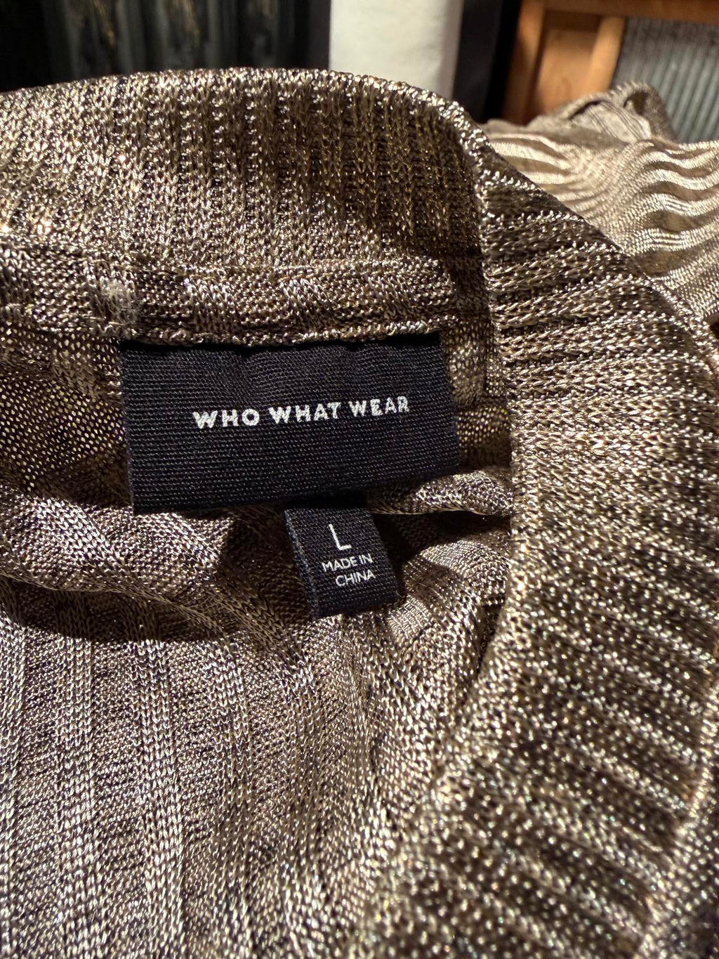 Who What Wear Gold Metallic Ribbed Long Sleeve Sweater