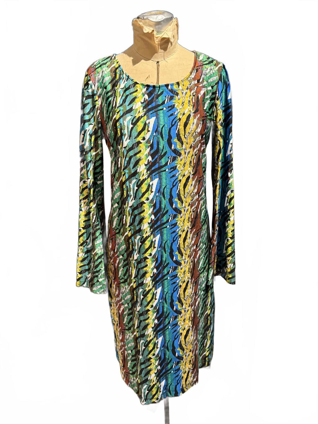 Voir Voir Colorful Abstract Pattern Long Sleeve Dress with Back Zipper