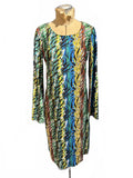 Voir Voir Colorful Abstract Pattern Long Sleeve Dress with Back Zipper