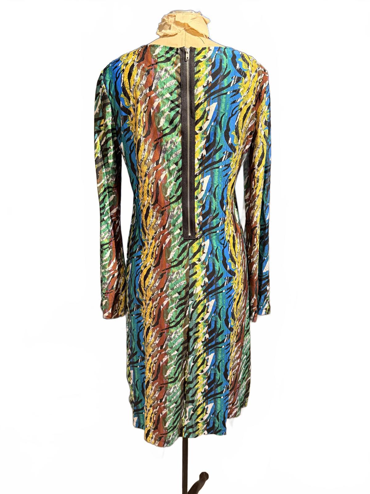 Voir Voir Colorful Abstract Pattern Long Sleeve Dress with Back Zipper