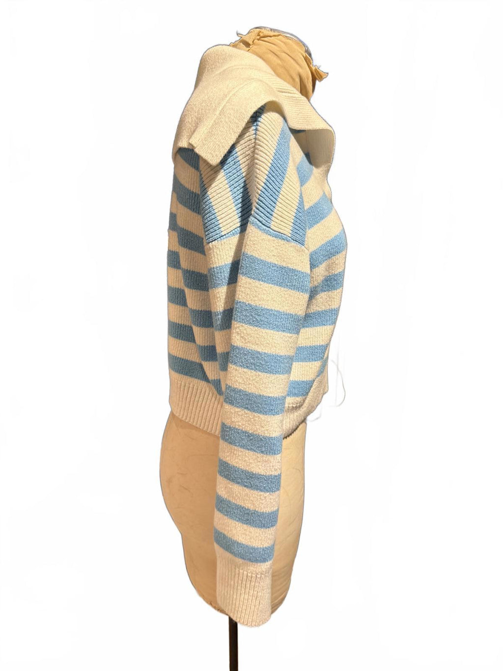 Sincerely Jules Striped Blue and Cream Knit Sweater with Wide Collar