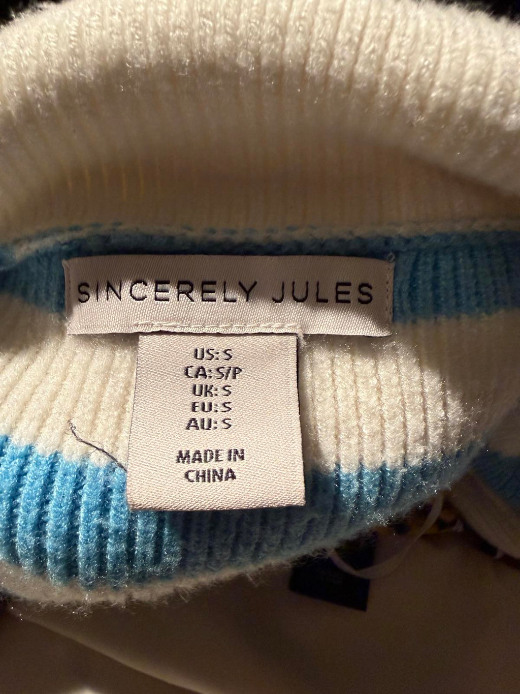 Sincerely Jules Striped Blue and Cream Knit Sweater with Wide Collar